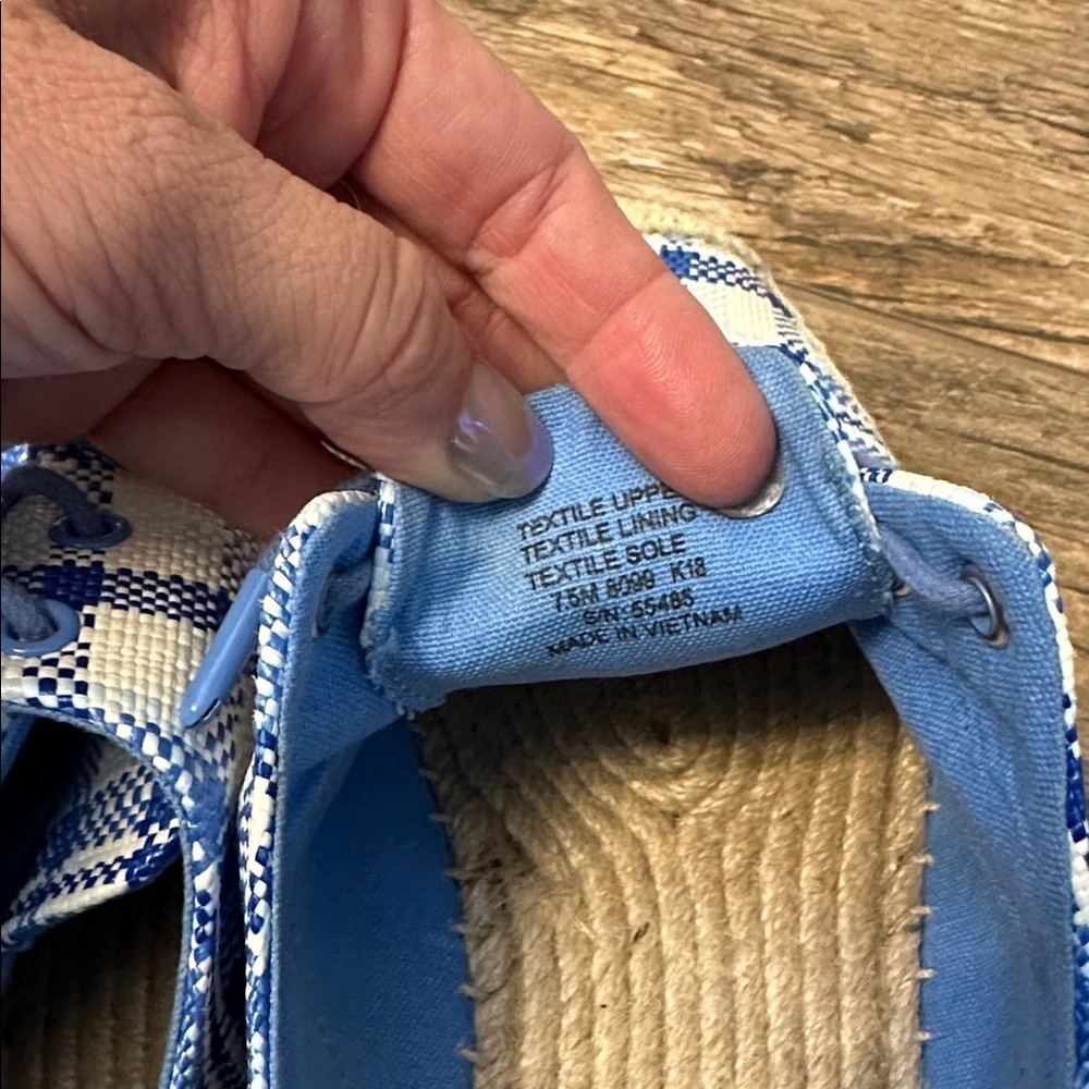 Tory Burch Blue and White Plaid Espadrille Platform Oxfords - Picture 6 of 6